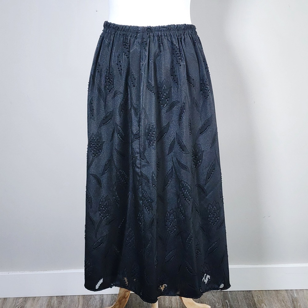 Midi Skirt Medium Black Cutout Burnout Elastic Waist Goth Whimsigoth Witchy Alt